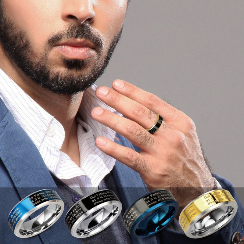 Rvs Cross Ring Alfabet Bijbel Gebed Vinger Ring Mannen Amulet Sieraden Voor Jezus Katholieke Christelijke Gelovigen Dior