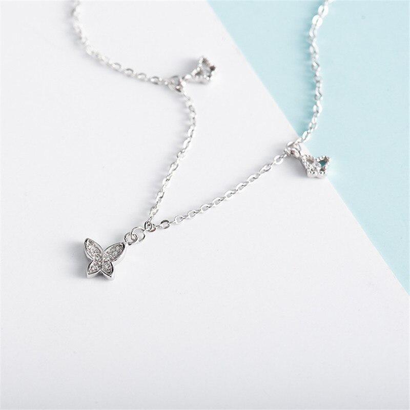 Ypay Delicate Drie Vlinder Charm Enkelband 925 Sterling Zilveren Been Armband Lover Girl Vrouwen Barefoot Voet Ketting Sieraden YMA024