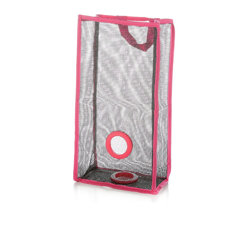 hanging breathable plastic grid garbage bag socks sundries storage organizers kitchen bathroom storage bag: Pink / S
