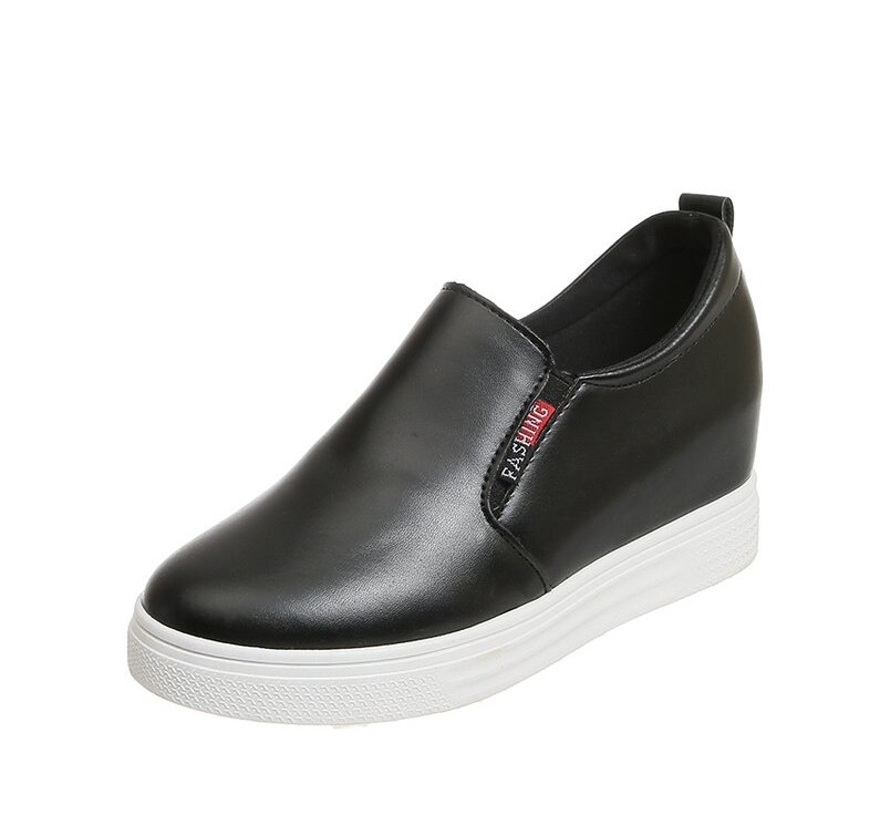 Dam loafers skor läder slip on walking skor vita sneakers fritidsskor balett skor: Svart / 6.5