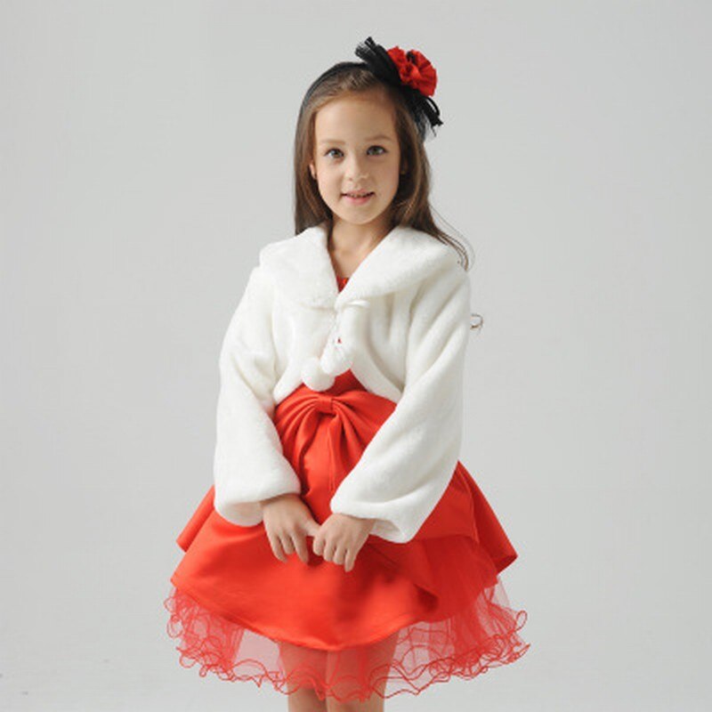 Kids Meisje Ivoor Lange Mouwen Warm Wedding Mantel Fur Trim Junior Cape Voor Jurk Bloem Meisje Bolero: S