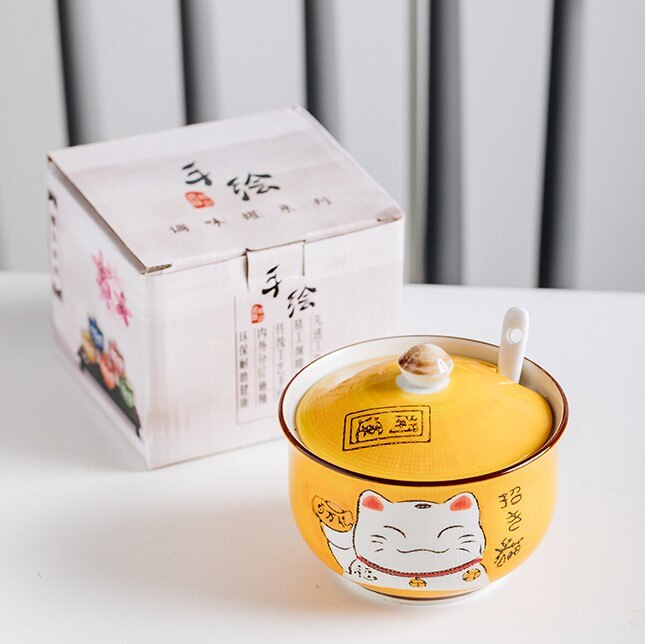 Håndmalet flerfarvet heldig kat i japansk stil keramisk krydderi grydekasse køkken hjemme salt peber flaske sukkerskål: 3