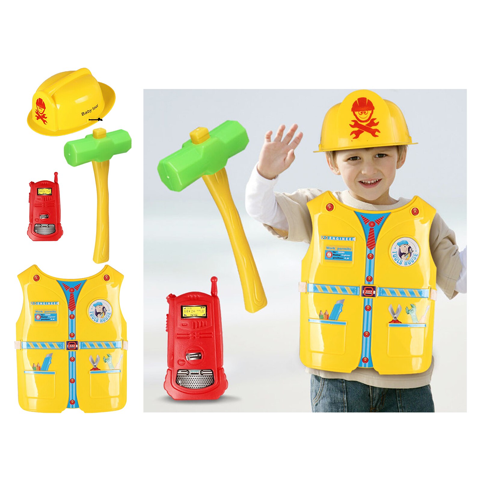 Construction Worker Costume Role Play House Kit Set Engineering Dress Up Educational Toy Kids Boys Girls