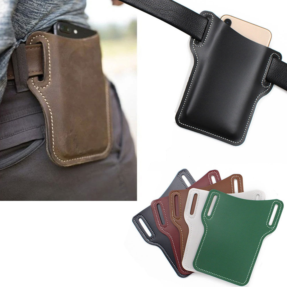 Hommes téléphone portable étui Protection sac taille sac suspendus résistant à l'usure taille sacs avec trou de ceinture universel en cuir PU