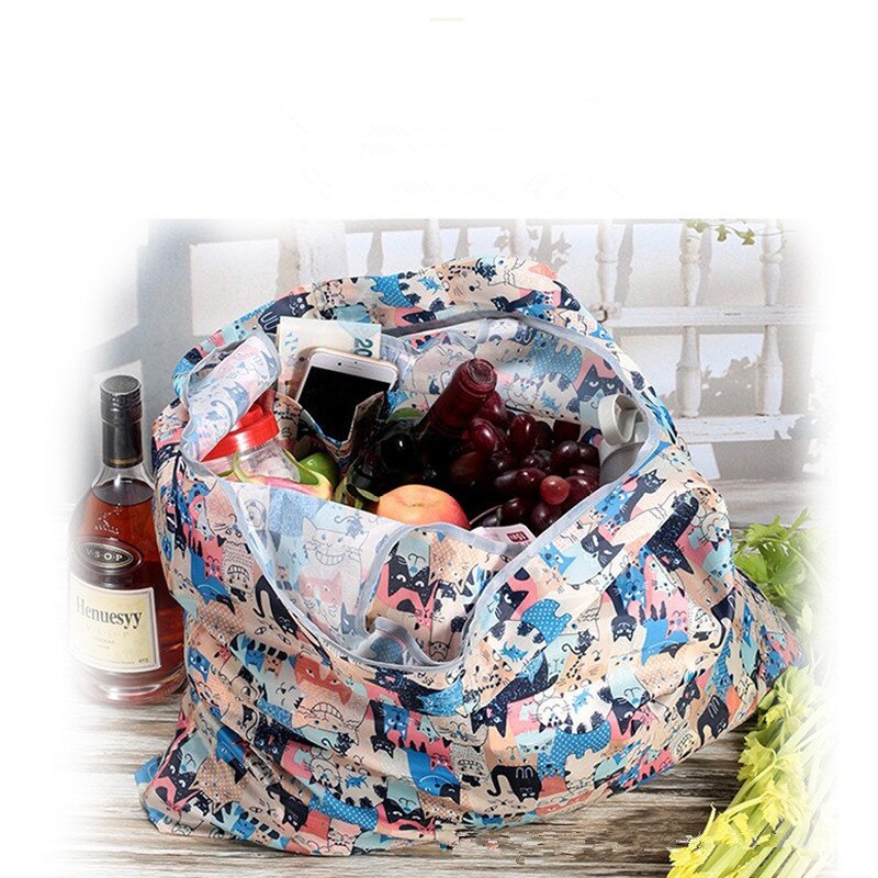 1 Pc Leuke Kleuren Kat Boodschappentas Dame Opvouwbare Oxford Doek Herbruikbare Fruit Groente Kruidenier Pouch Recycle Organisatie Bag