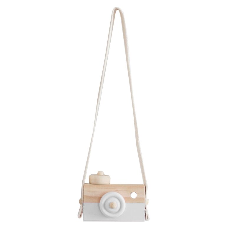 Pine Wooden Camera Mini Play Wooden Camera Toy Handmade Cute Wooden Camera Boys Girls Neck Hanging Camera Portable: White