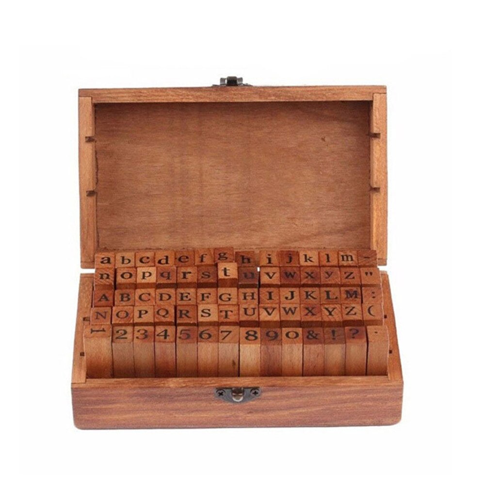 70pcs/set Number Alphabet Combination Letter Stamps with Wooden Box DIY Letter Diary Rubber Stamp Set Art Craft for Scrapbooking