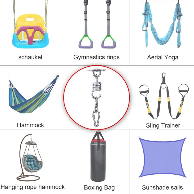 SUS304 Hammock Chair Hanging Kit Spring Swivel Hook Heavy Duty Ceiling Mount Hanger for Swing Chairs Porch Bag Aerial Silks