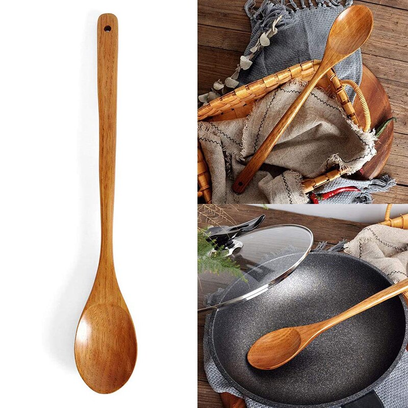 Natural Wooden Long Handle Spoon Cooking Catering Scoop Kitchen Utensil Kitchen Supplies Cutlery Lengthening Stirring Spoon