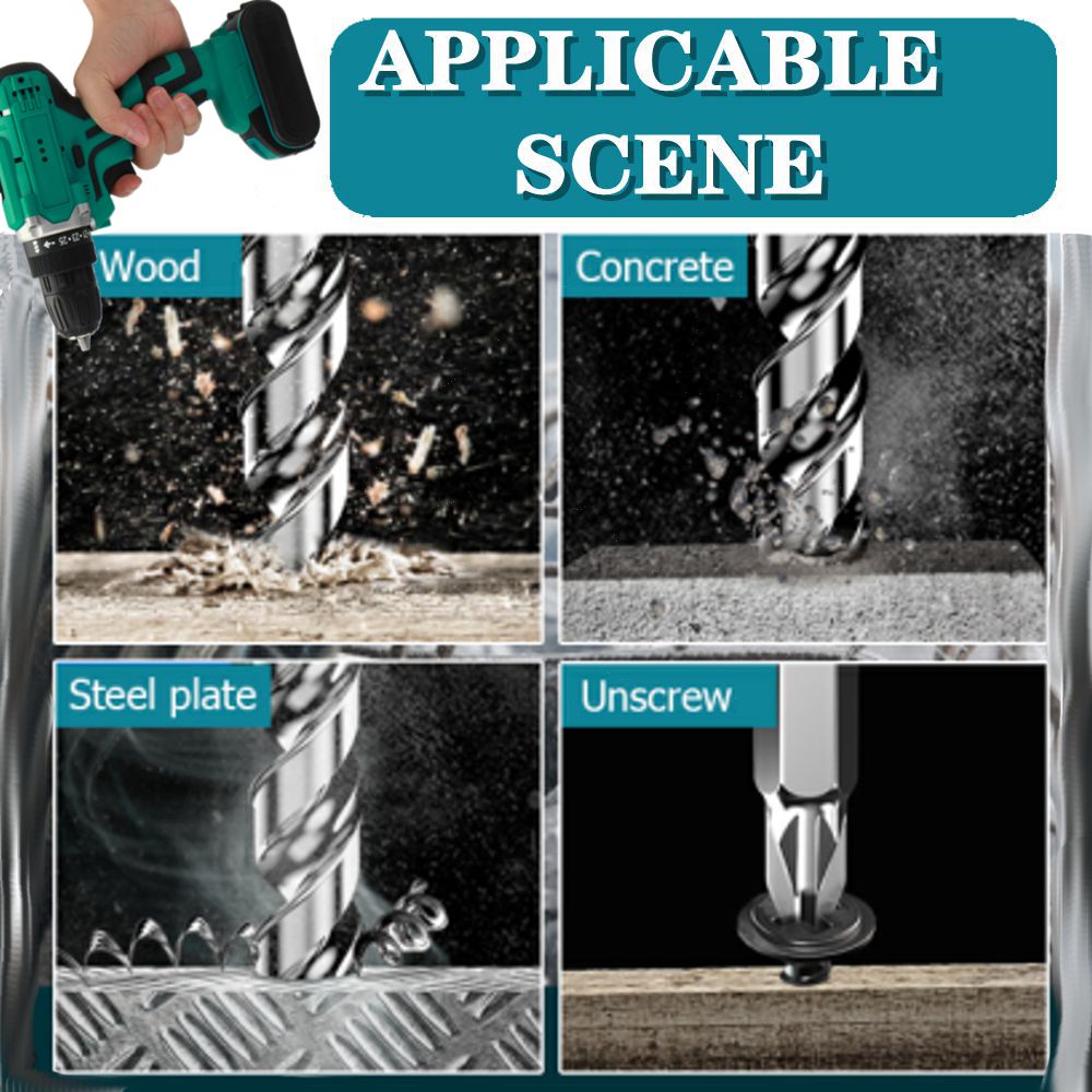 48V 2 Speed Cordless Electric Drill Screwdriver Wireless Power Driver Tools Set with Box 2 x 6000MAH Battery Drill Accessories