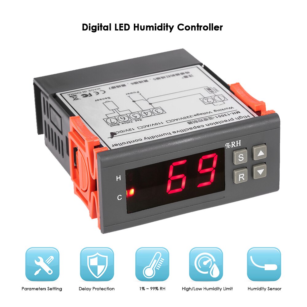 10A 220V Mini Digital Air Humidity Control Controller Measuring Range 1% ~ 99% with Sensor