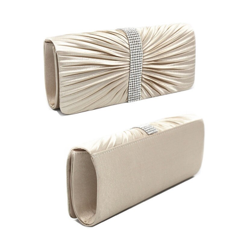 Women&#39;s Pleated Glass Diamond wedding Party Clutch Bag Clutch Evening Envelope HandBag: apricot