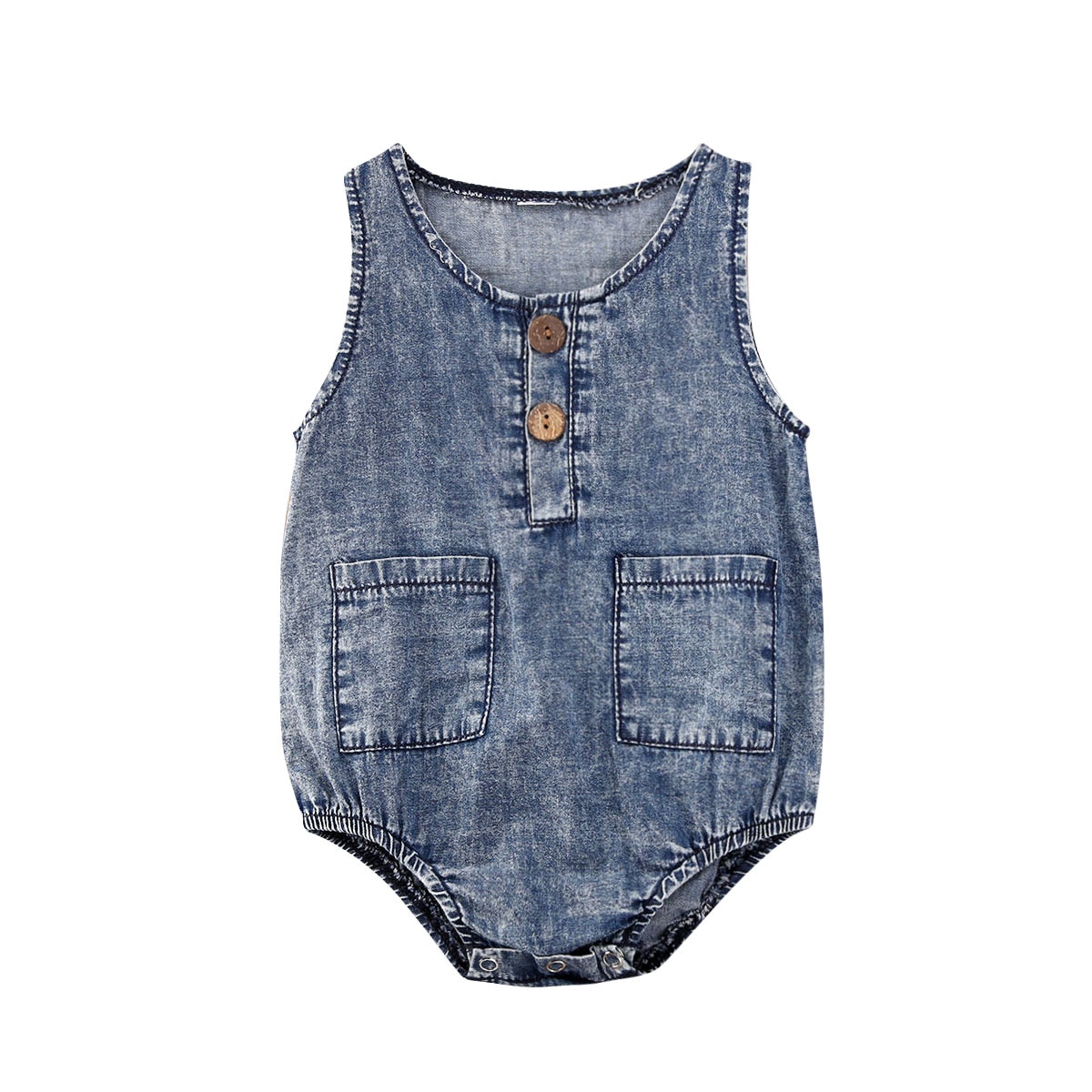 Barboteuse en Denim pour bébés filles et garçons, vêtements d&#39;été unisexe, sans manches, combinaison à col rond, avec poches,