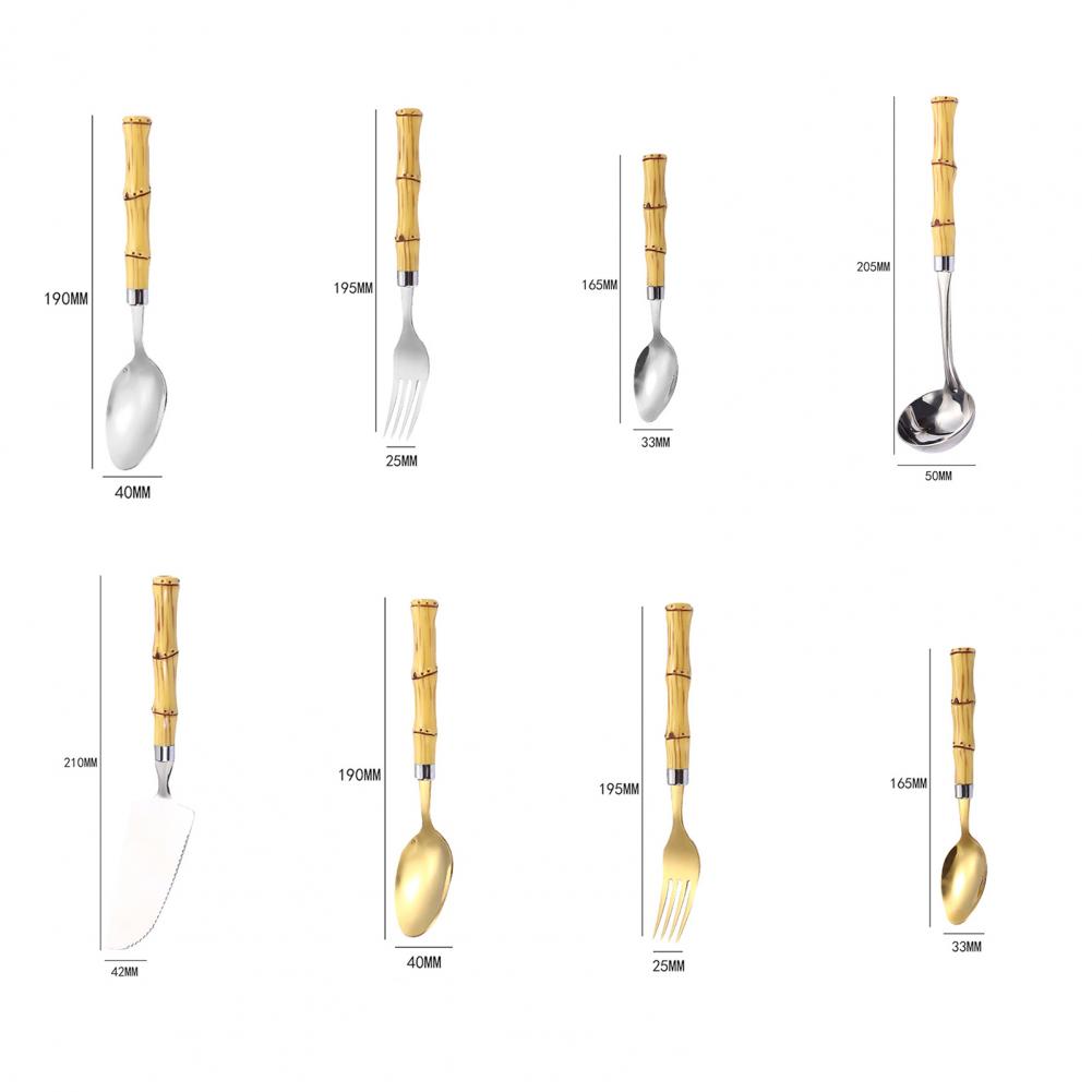 Taart Lepel Rvs Bamboe Handvat Roeren Vork Bestek Set Vorken Messen Lepels Theelepel Bestek Levert