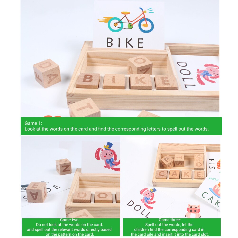 Kids Spelling Games Wooden Matching Letters Toy with Words Flash Cards Alphabet ABC Learning Puzzle for Preschool Kids