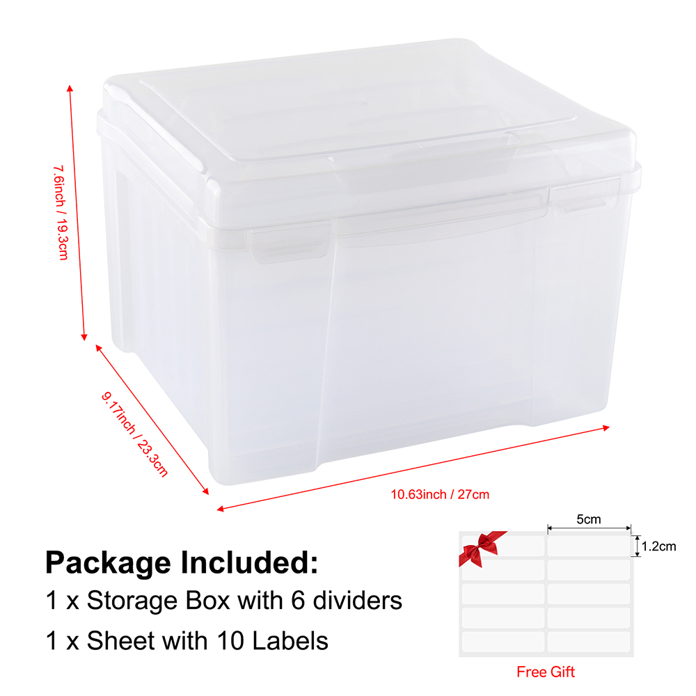Clear Craft Storage Box with 6 Tabbed Dividers/Double Sided Strong Magnetic Sheets/Plastic Envelopes Cutting Die Stamp Organizer: Light Grey