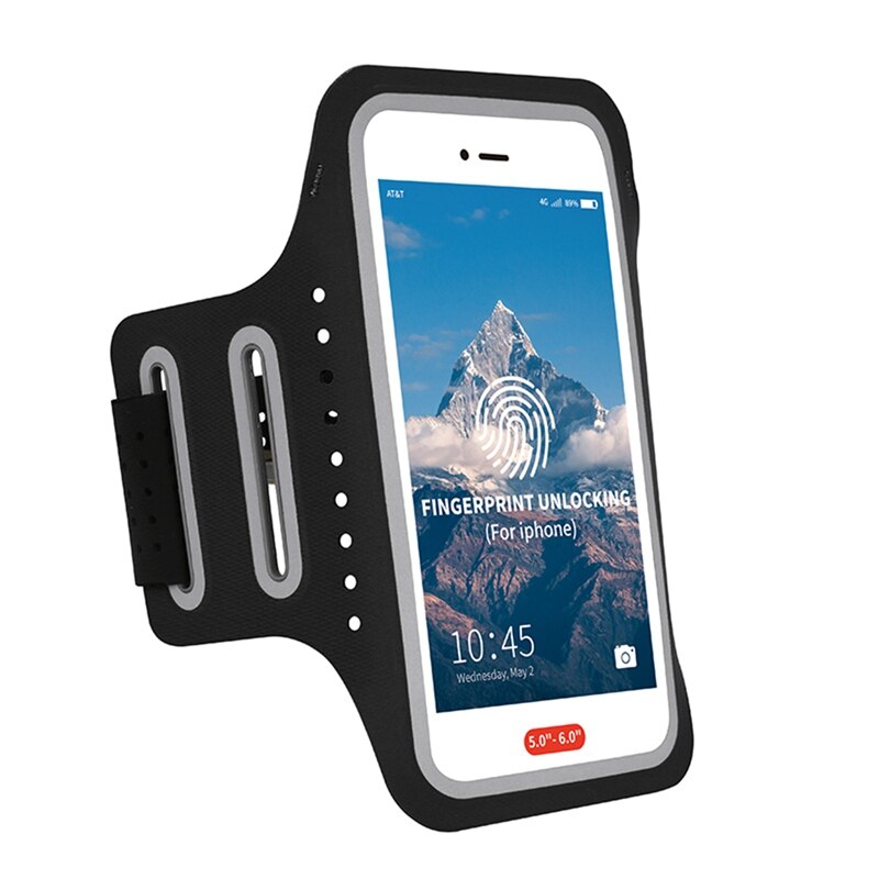 Full Screen Telefoon Armband Case Running Houder Elastische Water Slip Fit In 4.7-5.5 Inch Telefoon Met Verstelbare Riem pocket Sleutel: Black