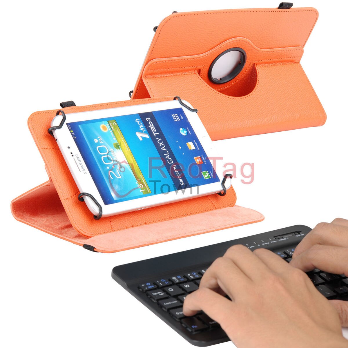 Rotating PU Leather Case with Bluetooth Keyboard for 7" RCA 7 Voyager II 2 / Pro Tablet Stands: Orange