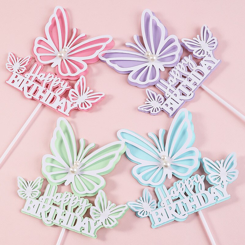 12 Stuks Vlinder Gelukkige Verjaardag Cake Topper Party Wedding Decor Cake Insert Vlag Verjaardag Topper Diy Bakken Cake Decorating Gereedschap