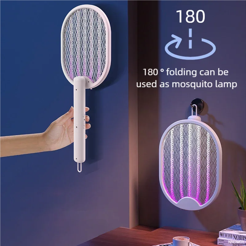 Matamosquitos eléctrico plegable, trampa para moscas recargable por USB, matamoscas, raqueta, mata insectos con luz UV, Exterminador de insectos, 3500V