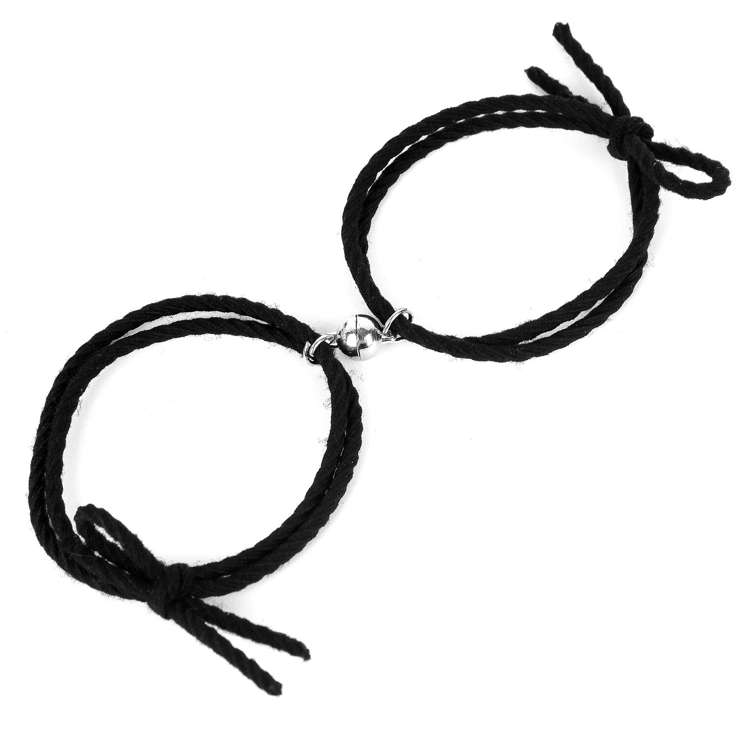 2Pcs Couple Minimalist Heart Lovers Matching Friendship Bracelet Rope Braided Magnetic Distance Bracelet Kit Lover Jewelry: Black Round