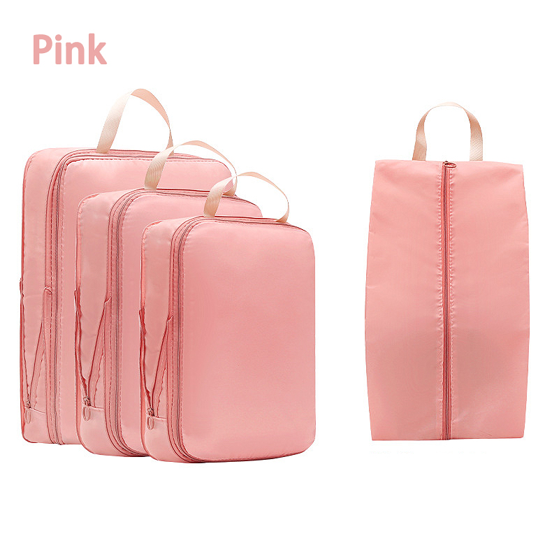 4 stks/set Reizen Compressie Tas Bagage Organisator Reisetui Verpakking Cubes voor Reistas Organisator Reizen Opbergtas: Roze