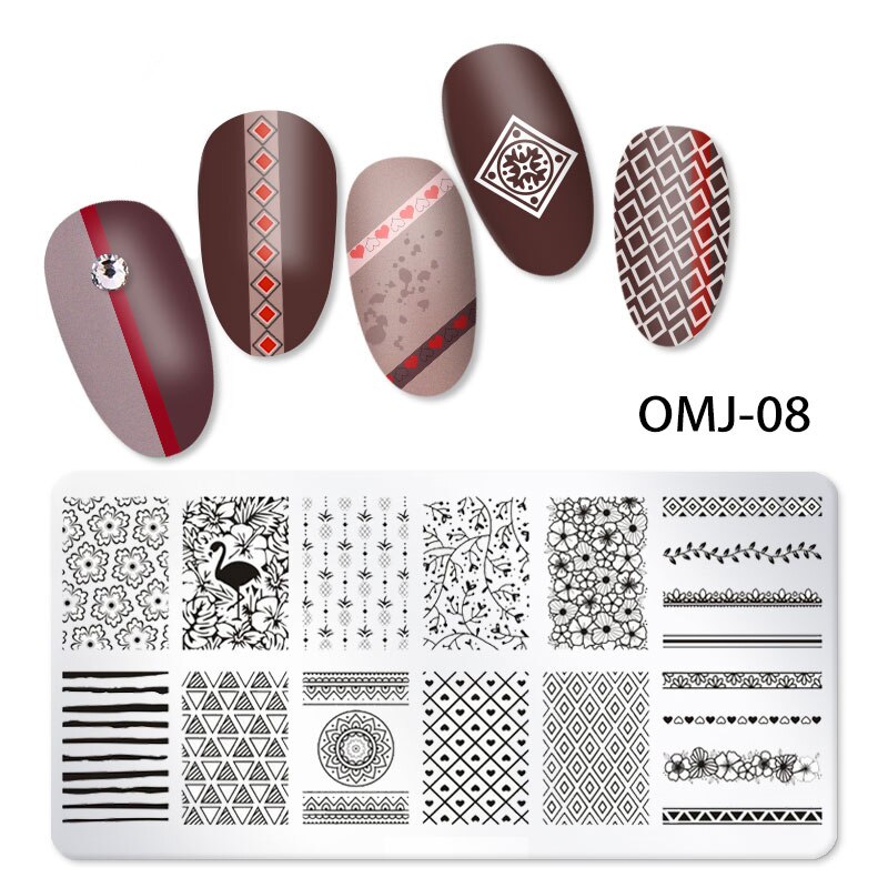 1Pc Nail Art estampage modèle plaque papillon géométrique en acier inoxydable transfert pochoirs ongles modèle bricolage polonais imprimer Image: OMJ-08