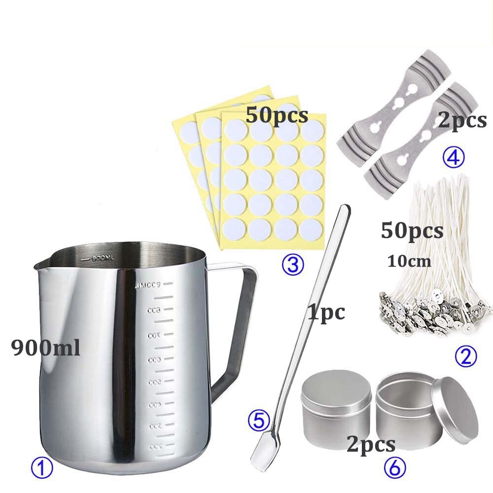 Chuangge Diy Handmake Candle Crafting Tool Kit Aromatherapy Candles Making Tools With Melting Pot Wick Suitable For Beginner: 900ml 106pcs