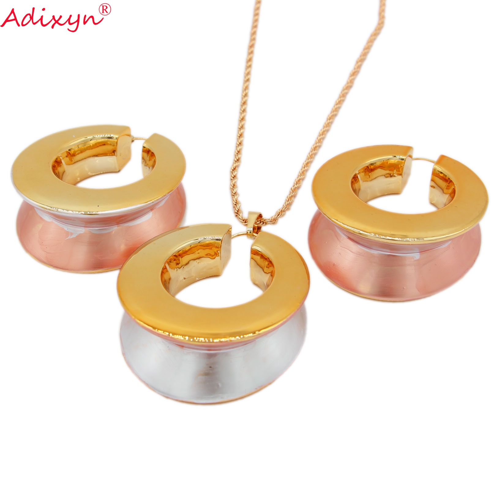 Adixyn Mode-sieraden Voor Vrouwen Hanger/Oorbellen/Ketting Goud Set Bruids Bruiloft Sieraden N03193