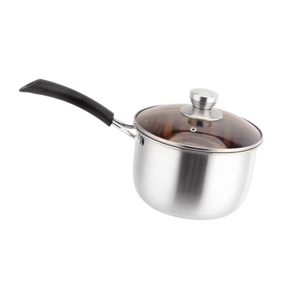 Stainless Steel Stockpot with Lid Single Long Handle Cooking Pot Thick Kitchen Soup Pot for Home (14cm): Silver