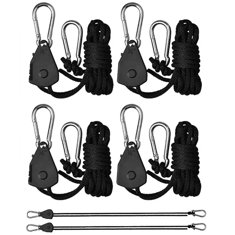 4pcs Adjustable 8inch Lanyard Hanging for Tent Fan Grow Plant Lamp Pulley Ropes Pulley Lifting Pulley Hook Tent Accessories