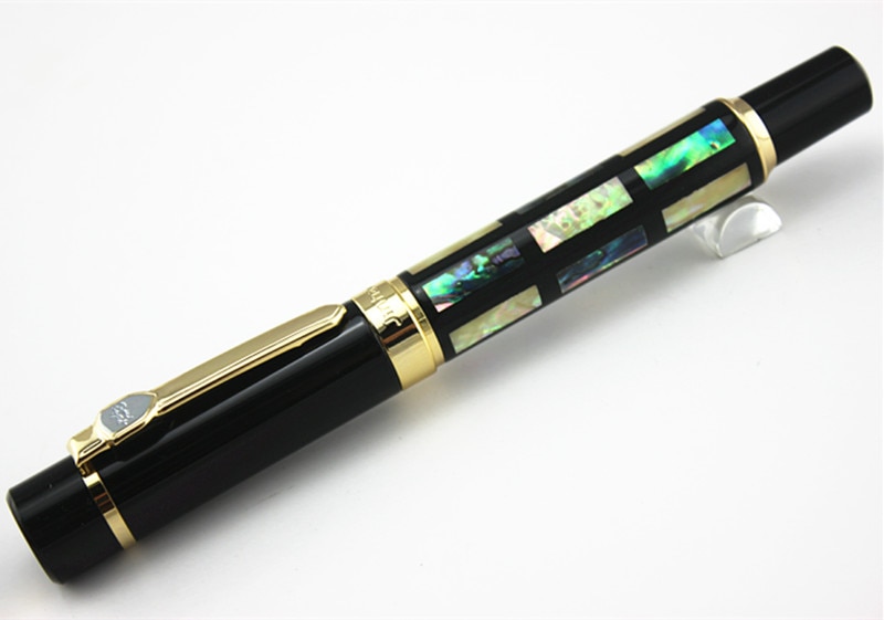 With Real Sea Shell Luxury Fountain Pen Jinhao 650 Black 18kgp Medium Nib Great Wall