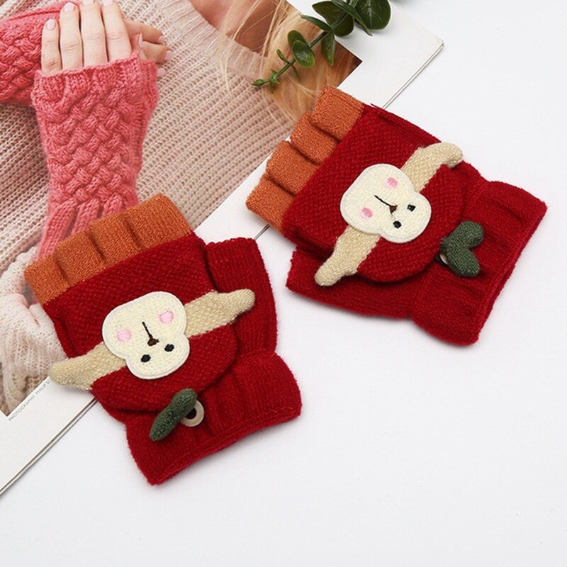 Cartoon Baby Gloves Boy Girl Winter Knitted Gloves Warm Convertible Flip Top Fingerless Mittens Gloves for Children Toddler Kid: RD