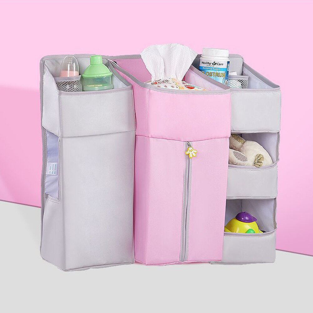 Cama de bebê Cama Pendurada Organizador Portátil Para Armazenamento de Fraldas Do Bebê Essentials Cradie Saco Multi-Funcional Bebê Pára de Cama Conjuntos: Rosa
