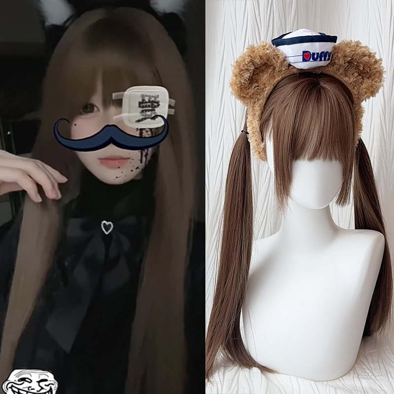 Synthetische 60 cm koreanische schwarze lange glatte Haarperücke synthetische natürliche lange glatte Haare mit Pony Perücke: #3