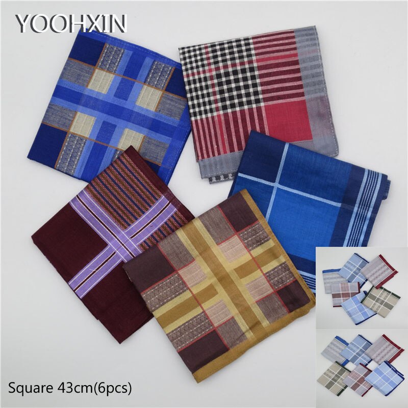 Mouchoir de poche en coton imprimé pour homme, mouchoir de poche carré à rayures, 6 pièces, 43cm