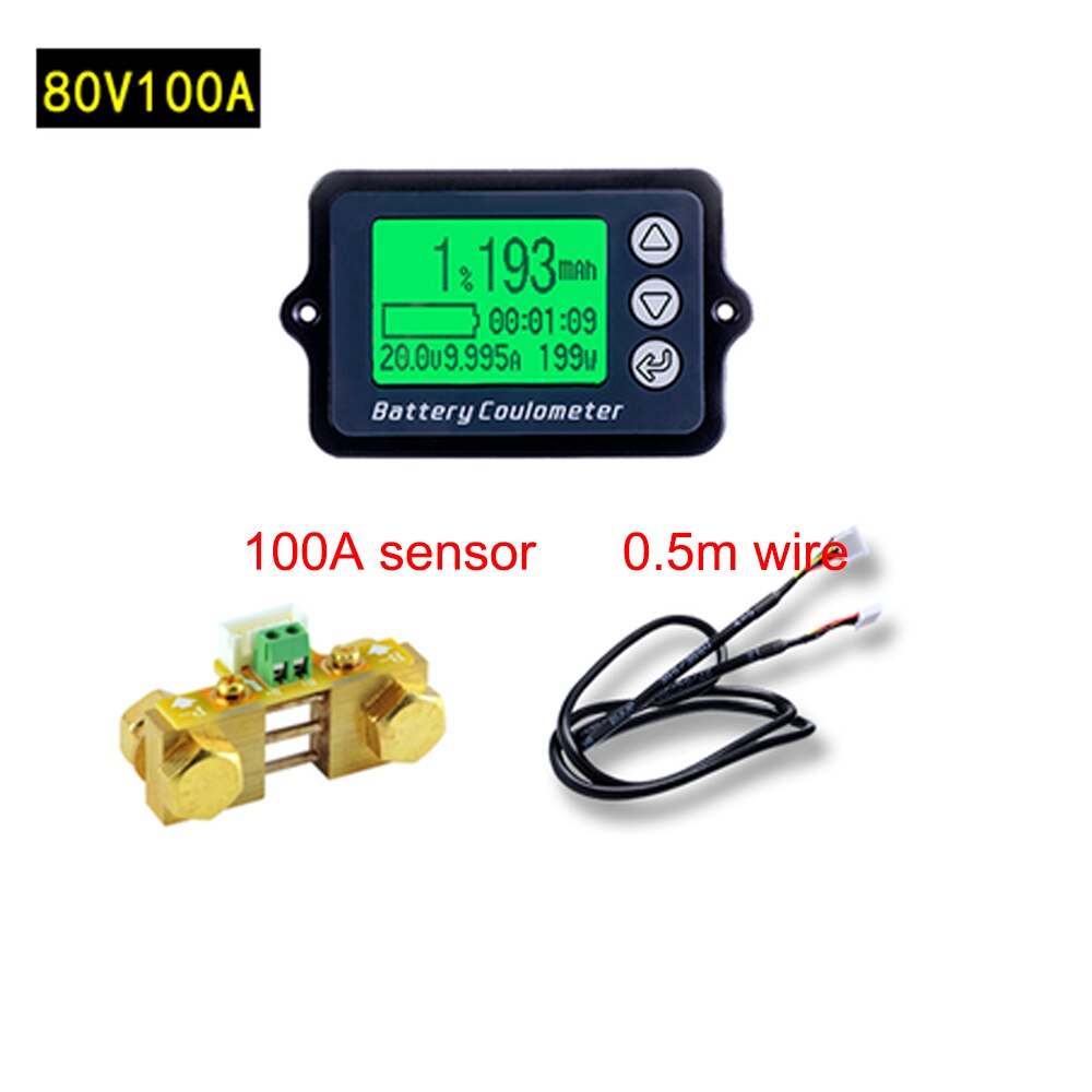 Battery Coulometer TK15 Coulomb Meter Battery Capacity Tester 80V 50A 100A 350A Lithium Battery Monitor LCD Power Level Display: 80V 100A
