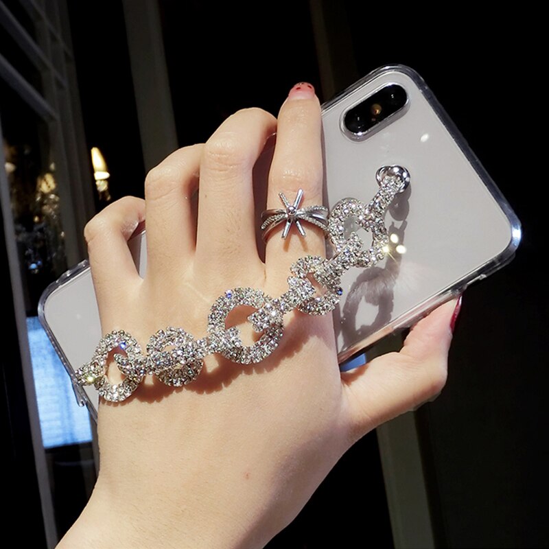 Voor Iphone 11 Pro Max Lady Bling Rhinestone Diamond Armband Ketting Kristal Telefoon Case Voor Iphone 11 Xr Xs Max 6 6S 7 8 Plus