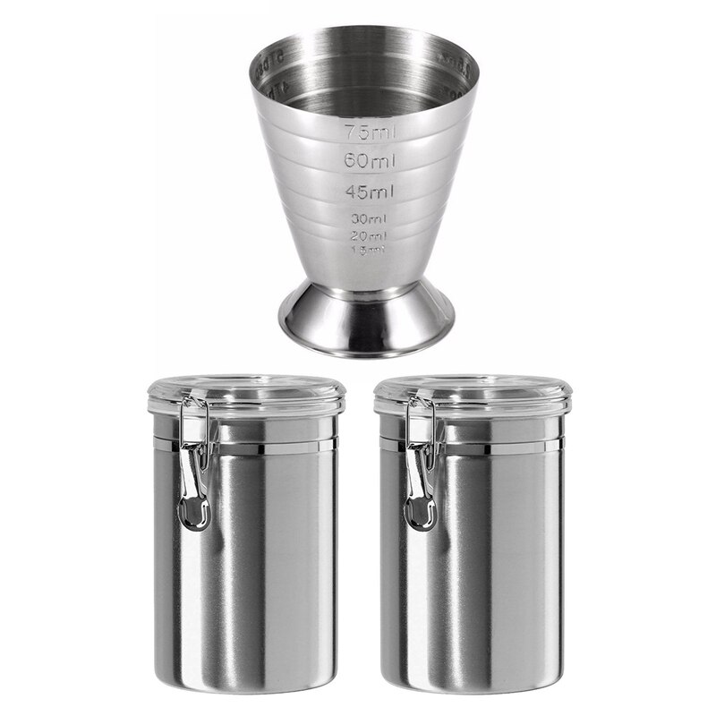 Lufttäta kanistrar set för köket rostfritt stål & mätande shot cup uns jigger bar cocktail drink mixer: Default Title