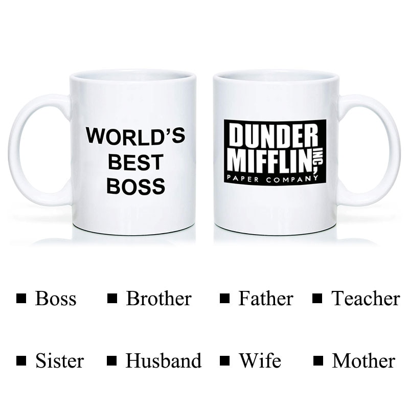 Tazón taza de café con Dunder Mifflin la oficina-el mejor jefe del mundo 11 oz divertida Taza de cerámica café/té/Cacao único de oficina