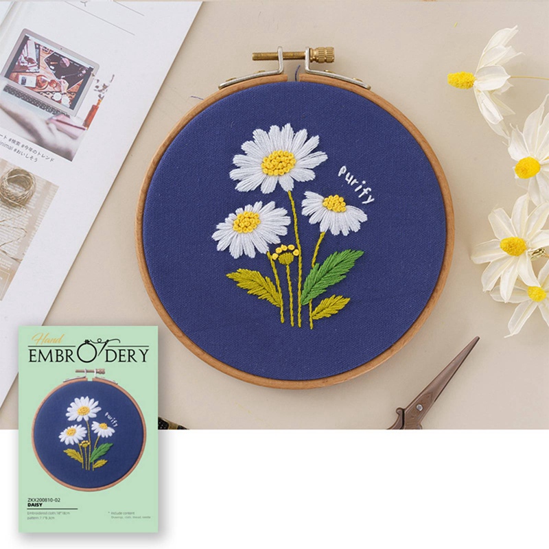 Beginner Diy Stamped Borduurwerk Starter Kit Kleurrijke Bloemen Planten Patroon Borduren Doek Threads Gereedschap Kit: XH1