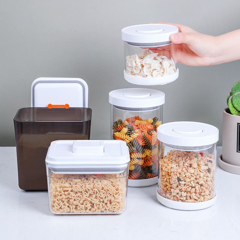 Lufttætte madopbevaringsbeholdere plast mælkekraftbeholdere med tryklåse køkken køkken pantry organisation opbevaringstank