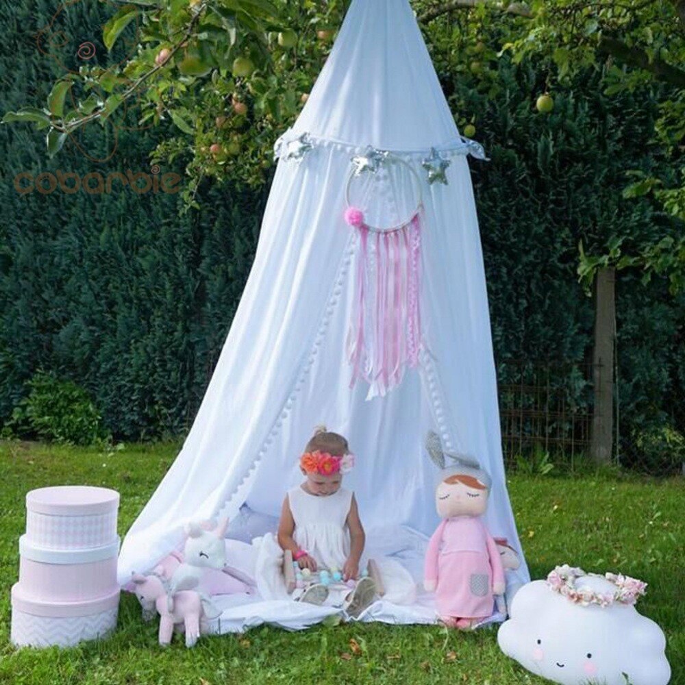 Kids Baby Bedding Round Dome Bed Cotton Canopy Netting Bedcover Mosquito Net Curtain Play Tent For Children Plush Ball Lace net