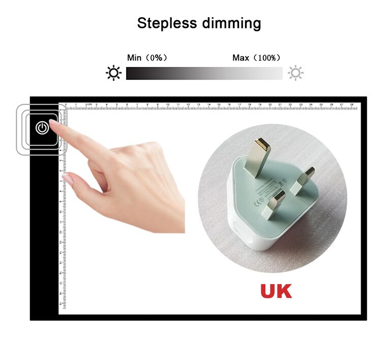 Elice 1 Set A4 Super Dunne Mini Digitale Tekening Tablet Groter Schakelaar Symbool Led Verlichten Tracing Light Tafel Voor: Stepless adjust -UK