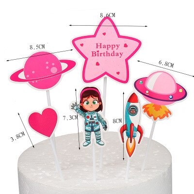 6 stk rumraket dem festdekoration rumskib cupcake toppers tegneserie astronaut ydre rum fest fødselsdagskage dekoration: Oliven
