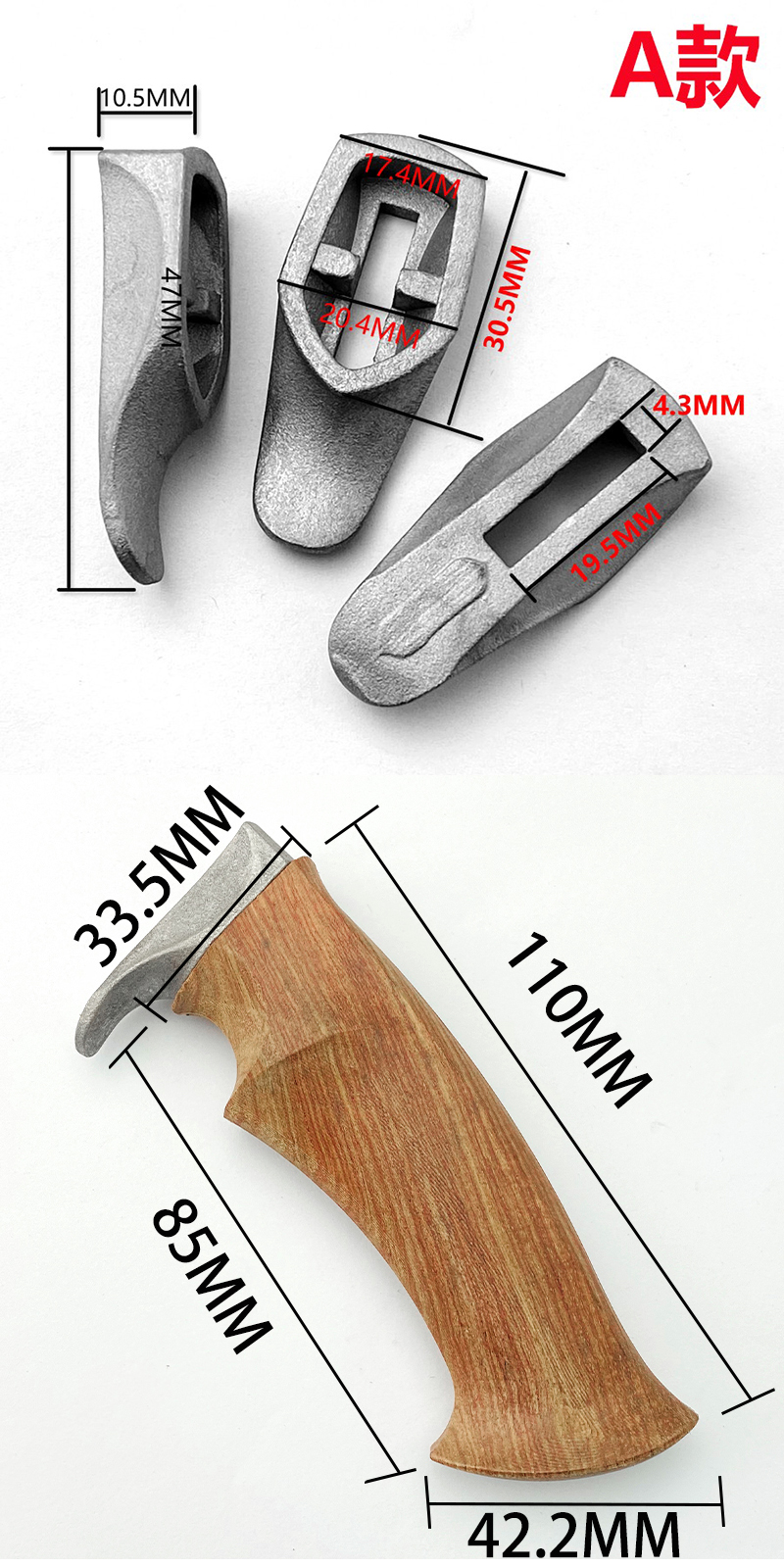 1 Juego de Material semiacabado de mango de cuchillo de madera de pera amarilla con protector de cuchillo para hacer mango de cuchillo DIY, accesorios de hoja: Blanco