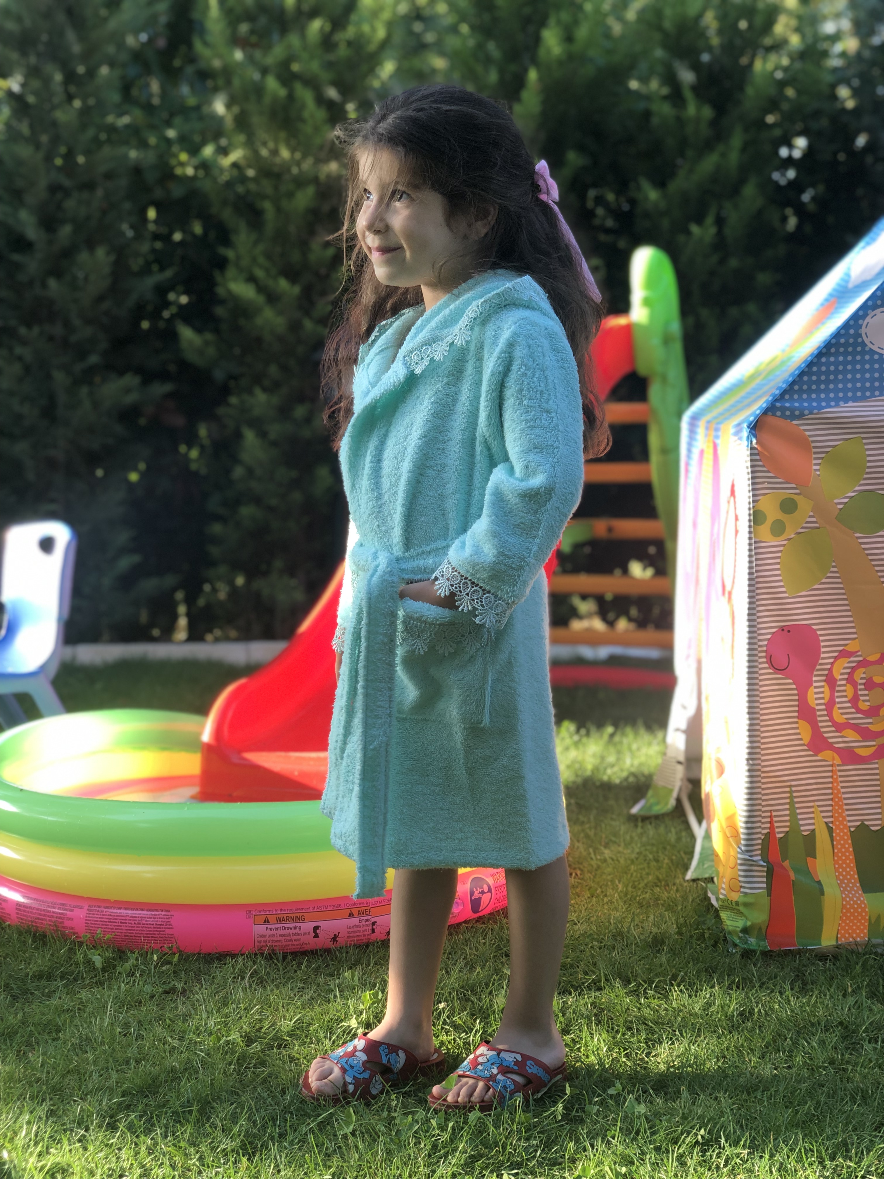 Huva barn badrockar 5-8 åldrar spetsbroderi barn mjuk badrock för flickor pyjamas nattlinne barn nattkläder gjorda i turkiet
