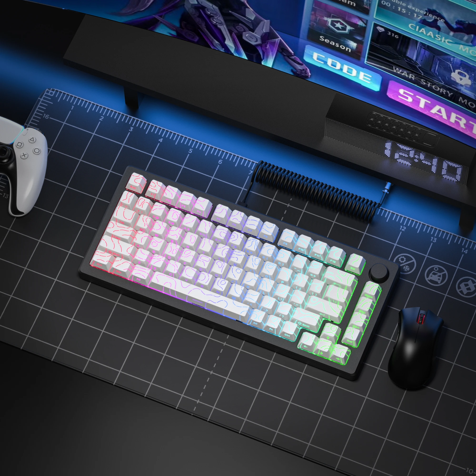 Teclas topográficas blancas de 98 teclas, teclas PBT 4,0, doble disparo, impresión lateral, brillo a través de teclas retroiluminadas para teclado mecánico MX Gamer