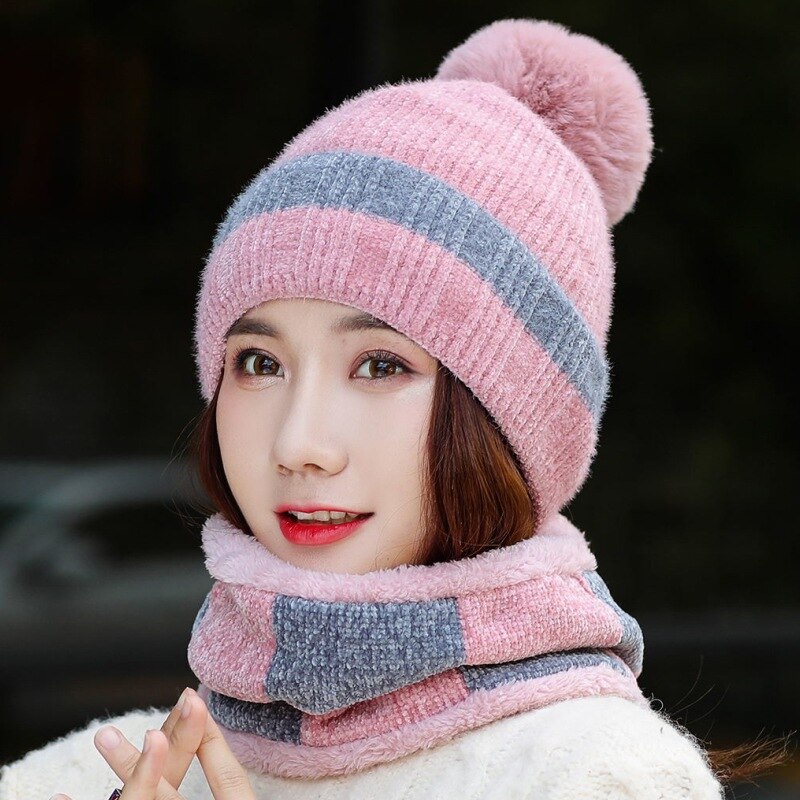 juego de bufanda de Invierno para mujer, conjunto de bufanda de gorras más cálidas para mujer, gorro de mujer tejido de lana, bufanda para niñas, accesorio de invierno