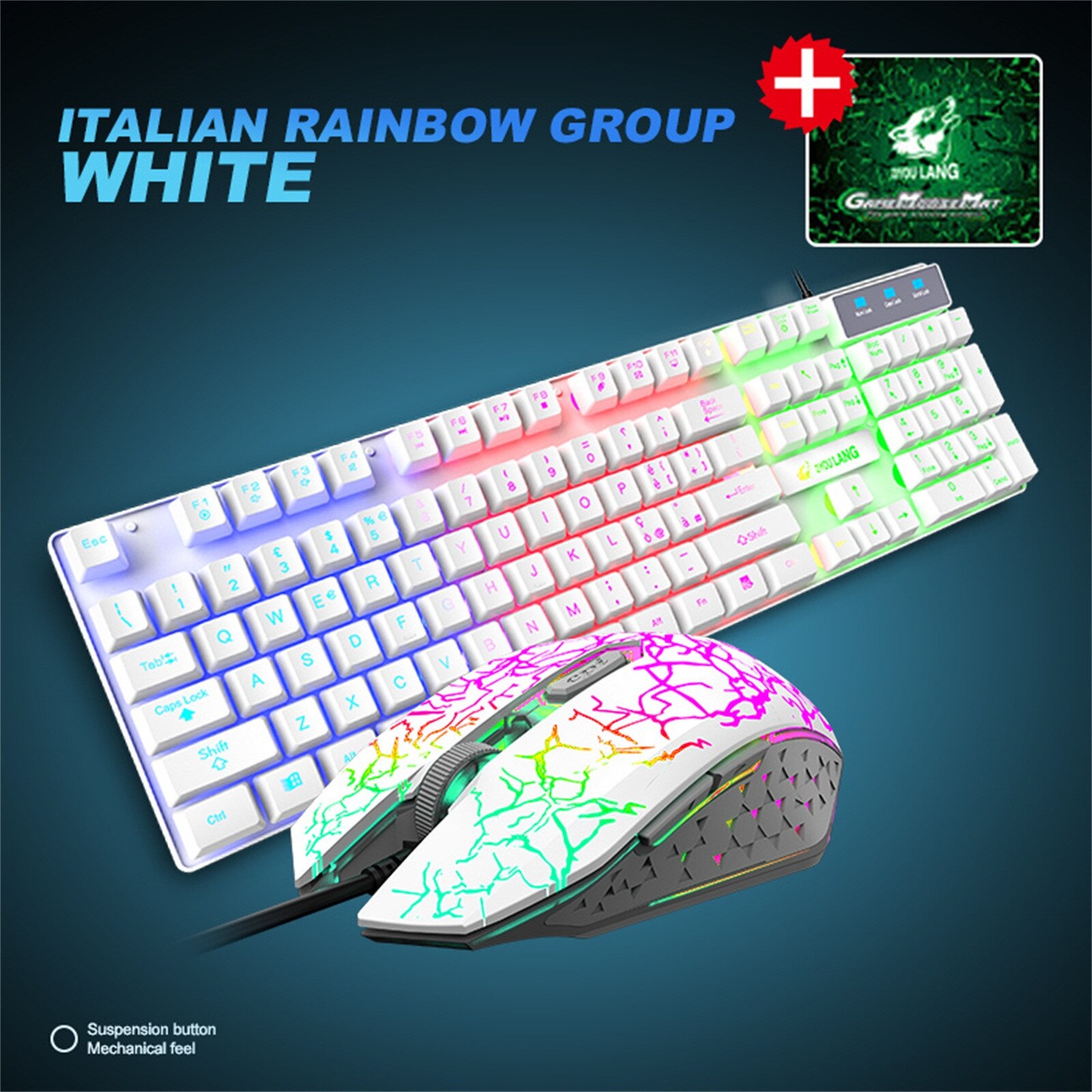 Keyboard Mouse T13 Rainbow Backlight Usb Ergonomic Gaming Keyboard Mouse Set For Pc Laptop Juego de teclado y mouse alemán: A
